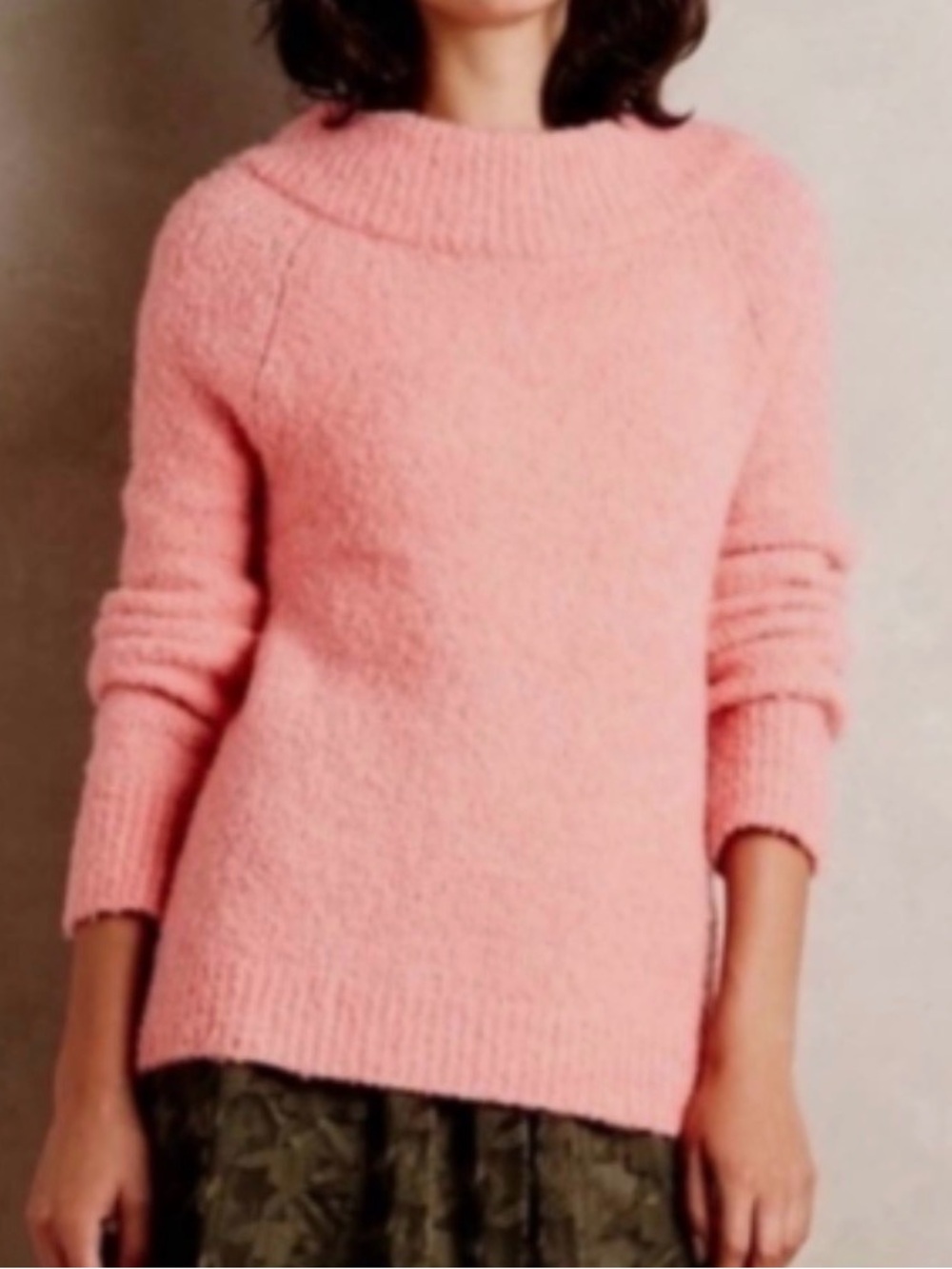 Anthropologie Moth Boucle Mockneck Pullover Wool/ Alpaca Blend Coral Size Medium